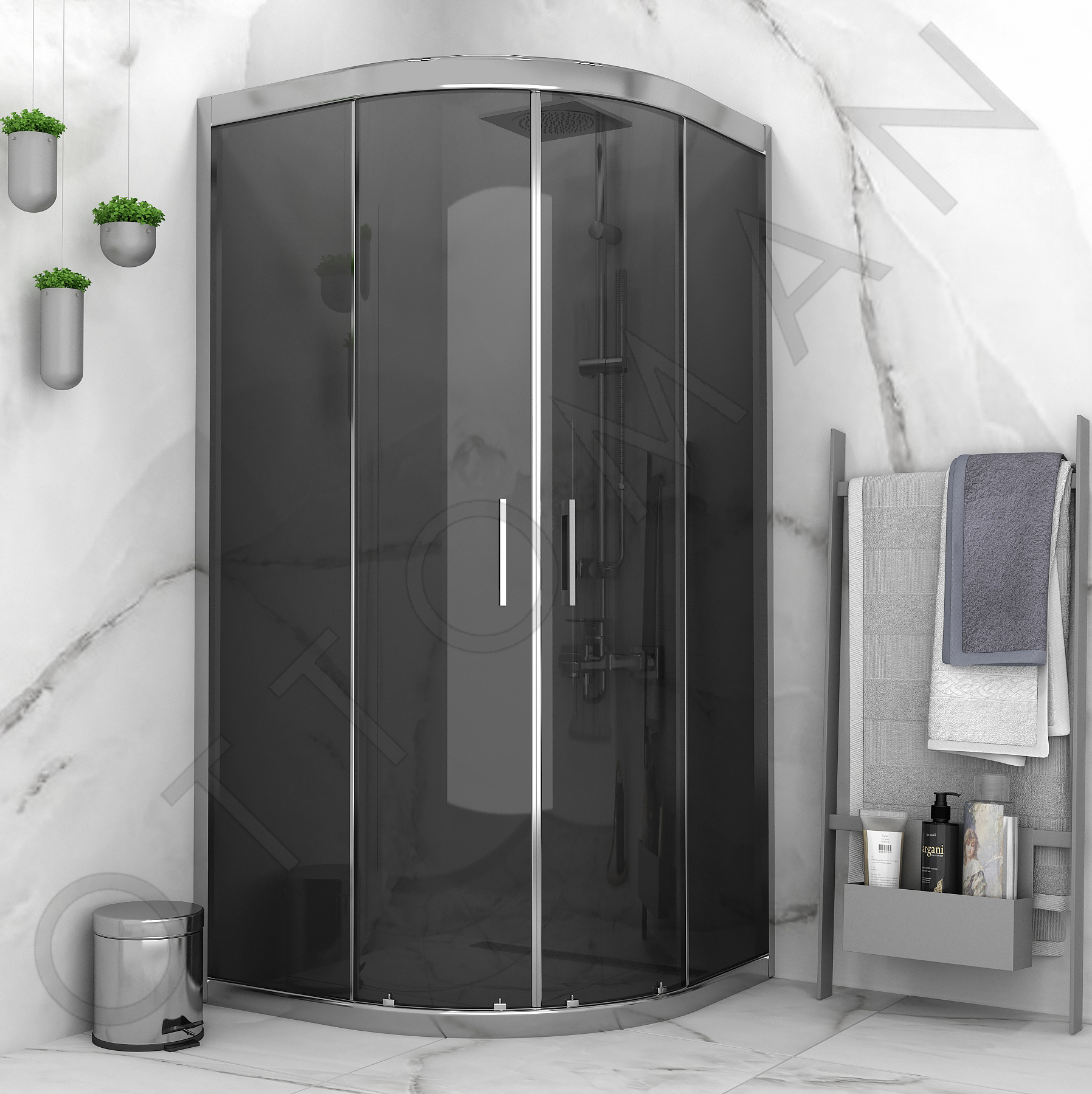 ADA SERİSİ PARLAK KROM FÜME OVAL DUŞAKABİN